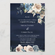 Invitación a la boda floral de Moody Blue Champagn