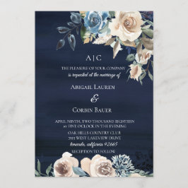 Invitación a la boda floral de Moody Blue Champagn