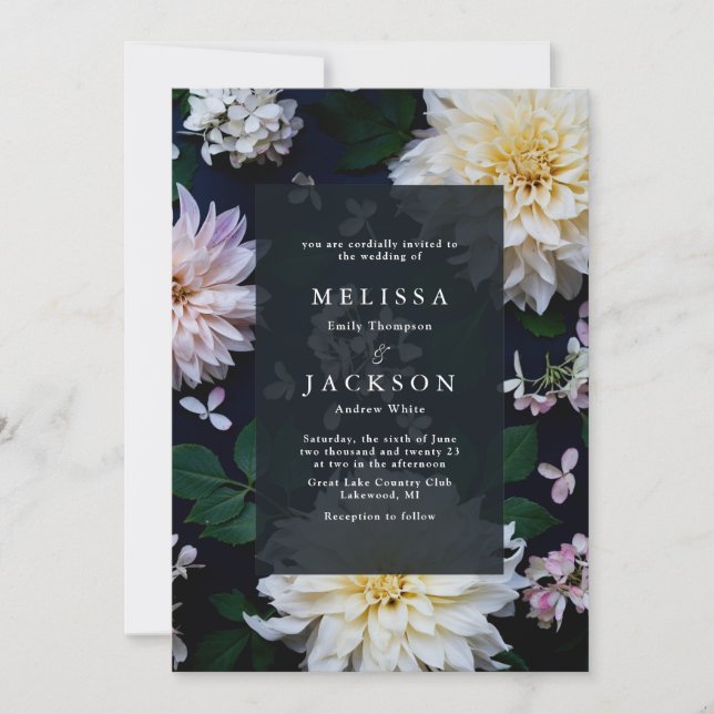 Invitación a la boda floral de Moody Dahlia (Anverso)
