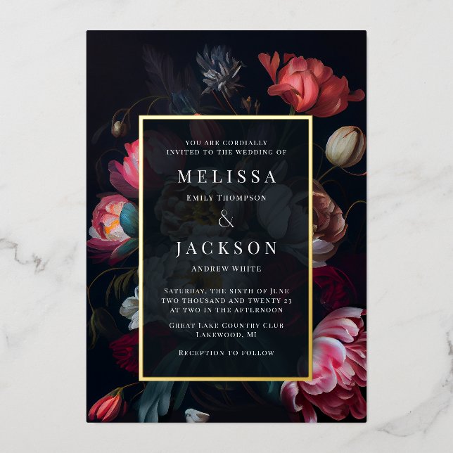 Invitación a la boda floral de Moody Peony (Anverso)