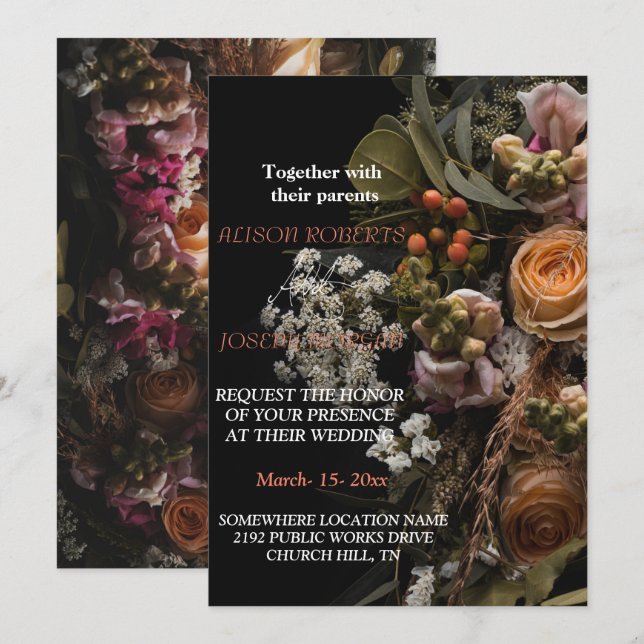 Invitación a la boda floral de naranja de moda (Anverso / Reverso)
