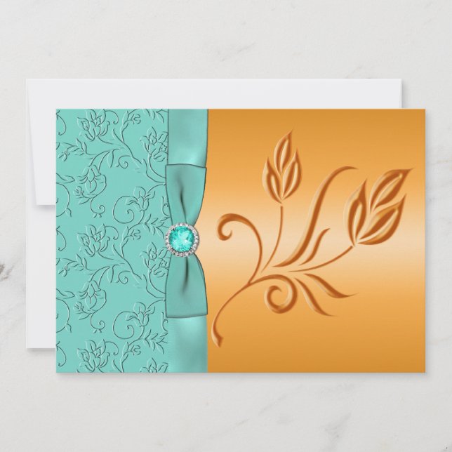 Invitación a la boda floral de Naranja y Aqua (Anverso)