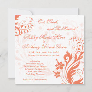 Invitación a la boda floral de naranja y blanca