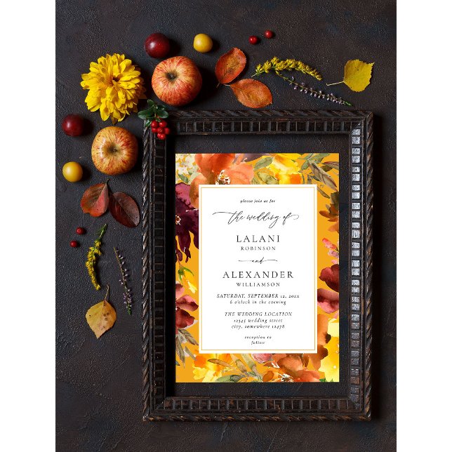 Invitación a la boda floral de naranja y otoño ama (Subido por el creador)
