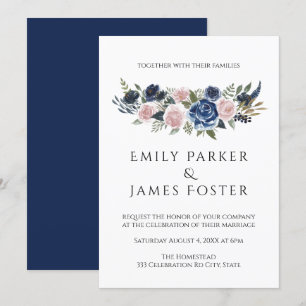 Invitación a la boda floral de Navy Blu & Rubor