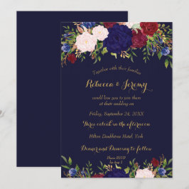 invitación a la boda floral de navy marsala wine