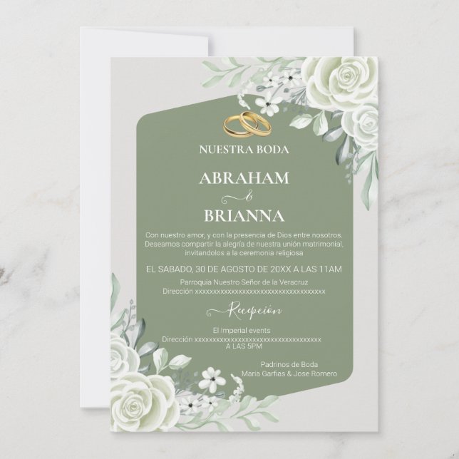 Invitación a la boda floral de Nuestra Boda Green  (Anverso)