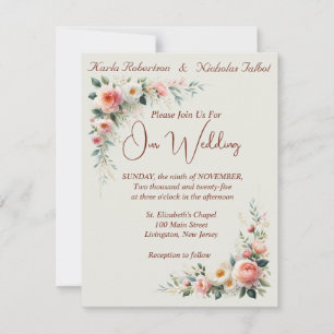 Invitación a la boda floral de off White & Cinnamo
