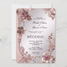 Invitación a la boda floral de ornato rosado