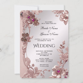Invitación a la boda floral de ornato rosado