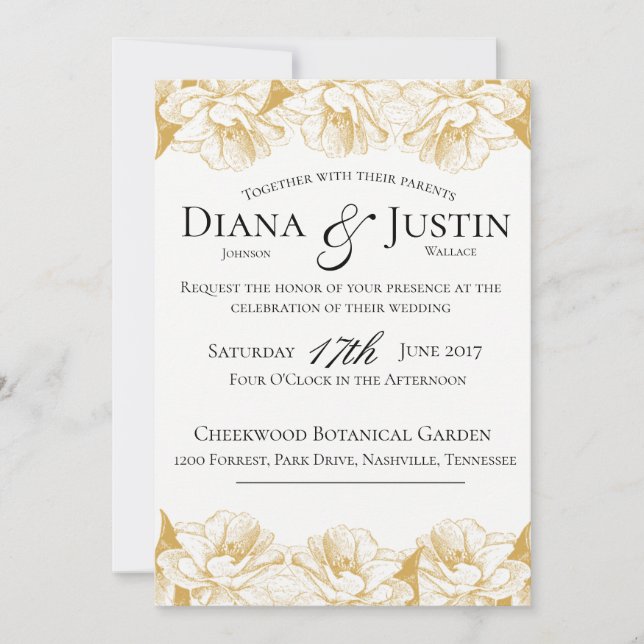 Invitación a la boda floral de oro (Anverso)