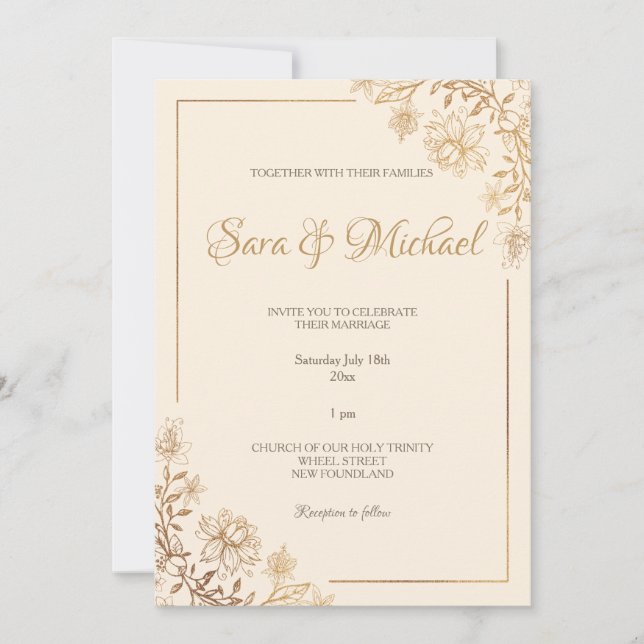 Invitación a la Boda Floral de Oro (Anverso)