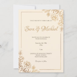 Invitación a la Boda Floral de Oro