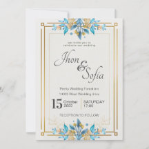 Invitación a la boda floral de oro blanco real