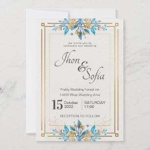 Invitación a la boda floral de oro blanco real