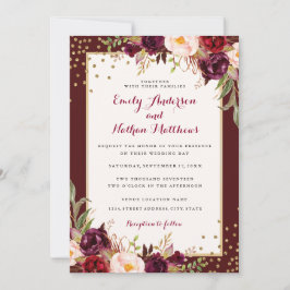 Invitación a la boda floral de oro de Borgoña