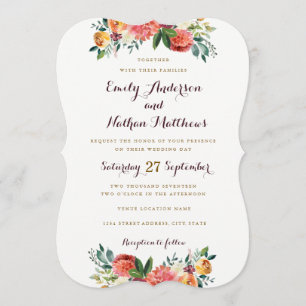 Invitación a la boda floral de oro de Borgoña