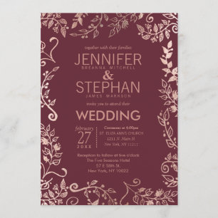 Invitación a la boda floral de oro de la Rosa Roja