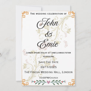Invitación a la Boda Floral de Oro de Lujo