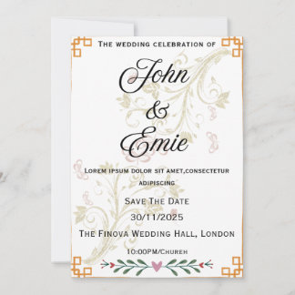 Invitación a la Boda Floral de Oro de Lujo
