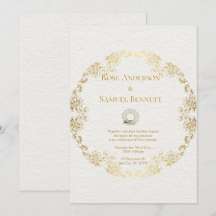 Invitación a la boda floral de oro de moda