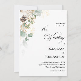 Invitación a la boda floral de oro en invierno