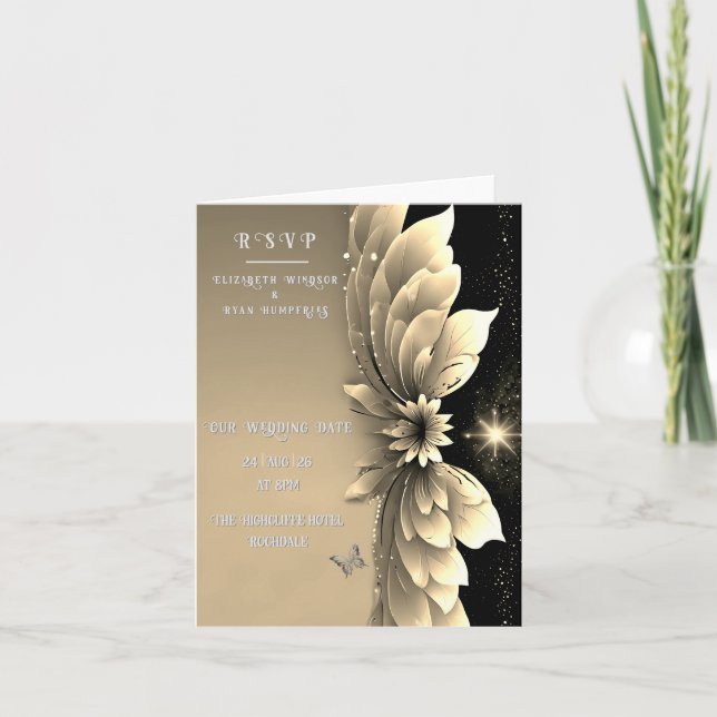 Invitación a la Boda Floral de Oro Metálico Modern (Anverso)