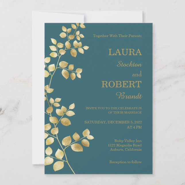 Invitación a la Boda Floral de Oro Moderno (Anverso)