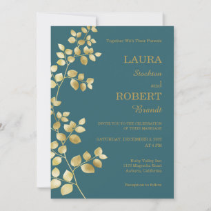 Invitación a la Boda Floral de Oro Moderno