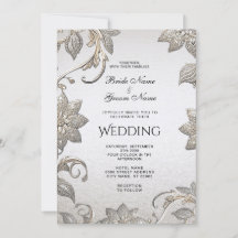 Invitación a la boda floral de oro plateado