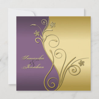 Invitación a la boda Floral de oro púrpura elegant