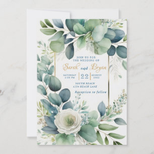 Invitación a la Boda Floral de Oro Verde Eucalyptu