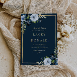 Invitación a la boda floral de oro y de la marina