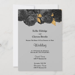 Invitación A La Boda Floral De Oro Y Negro