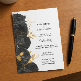 Invitación A La Boda Floral De Oro Y Negro