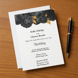 Invitación A La Boda Floral De Oro Y Negro