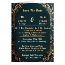 Invitación a la Boda Floral de Oro y Negro de Lujo