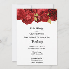 Invitación A La Boda Floral De Oro Y Rojo