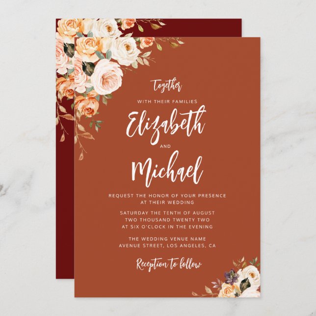 invitación a la boda floral de otoño (Anverso / Reverso)