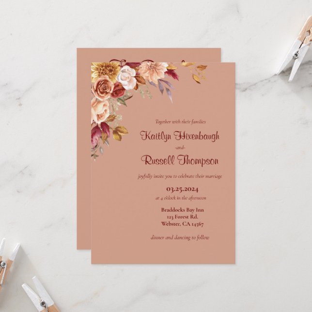 Invitación a la boda floral de otoño (Anverso/Reverso In Situ)