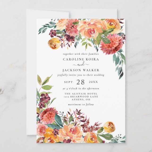 Invitación a la boda floral de otoño (Anverso)