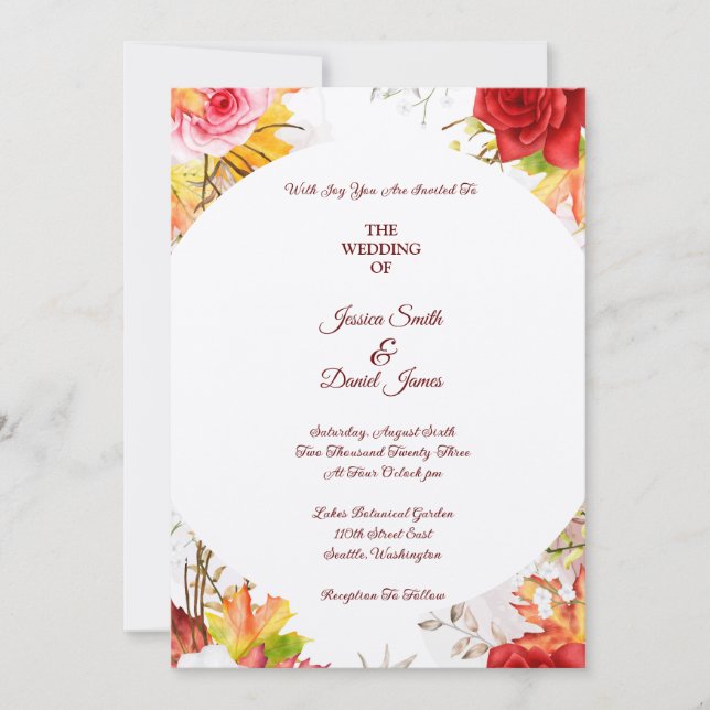 Invitación a la boda floral de otoño (Anverso)