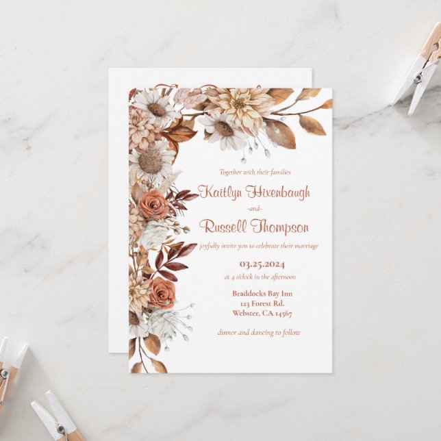 Invitación a la boda floral de otoño (Anverso/Reverso In Situ)