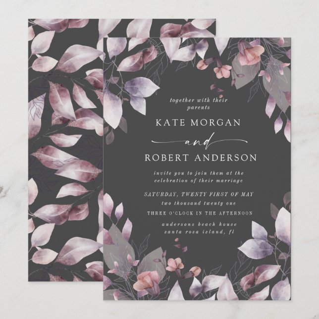 invitación a la boda floral de otoño (Anverso / Reverso)