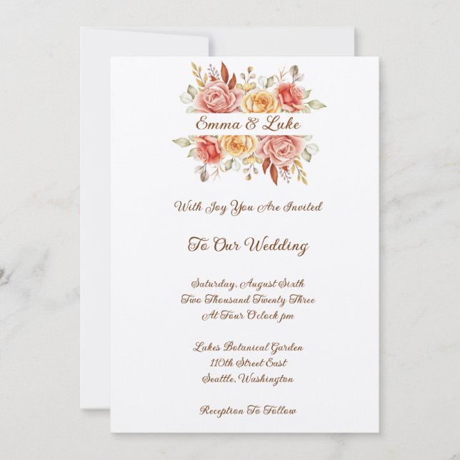 Invitación a la boda floral de otoño (Anverso)