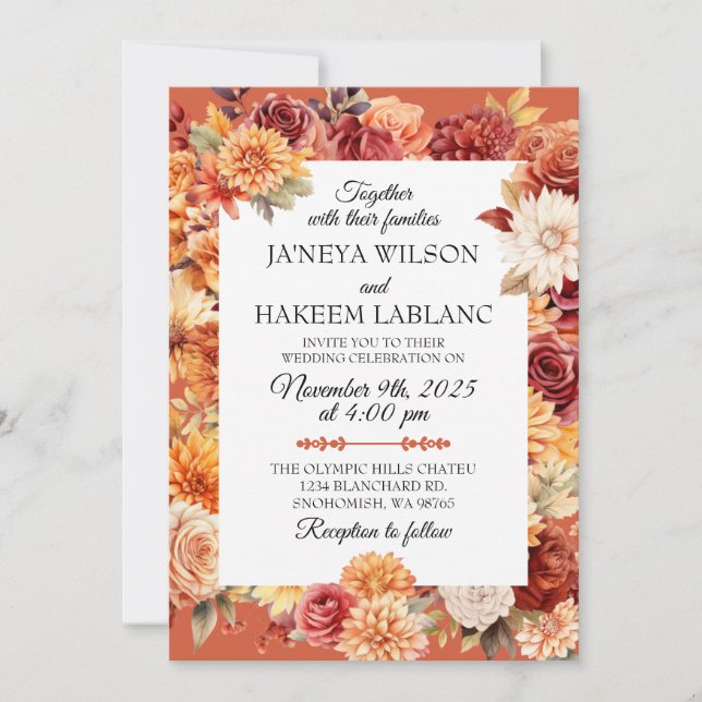 Invitación a la boda floral de otoño (Anverso)