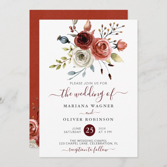 Invitación a la boda floral de otoño (Anverso / Reverso)