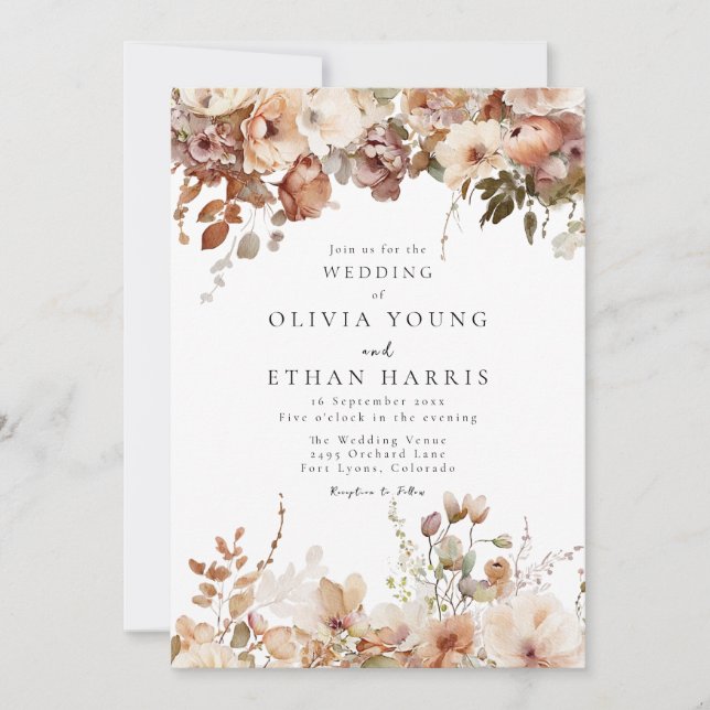 Invitación a la boda floral de otoño (Anverso)
