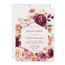 Invitación a la boda floral de otoño con código QR