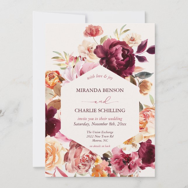 Invitación a la boda floral de otoño con código QR (Anverso)